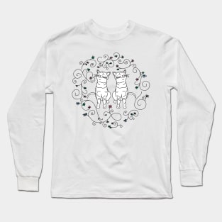 Floral Cats Doodle Long Sleeve T-Shirt